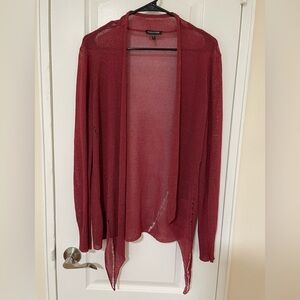 Eileen Fisher Mesh Cranberry Open front Distressed Waterfall Cardigan M